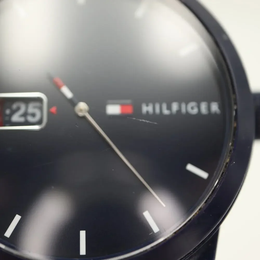 Tommy Hilfiger 'Analogue Denim' 42mm Watch Jump Hour Blue Silicone w New Battery